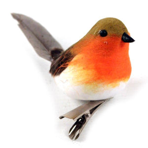 Robin on Clip Pick - Christmas Artificial Flower Xmas Wreath Bouquet