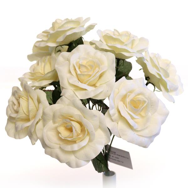 40cm Ivory Velvet Rose Bunch - 10 Heads