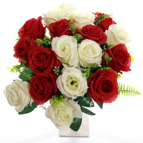 40cm Large Red / Ivory Rosebud Bunch - 18 Heads