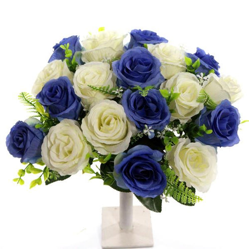 40cm Large Baby Blue / Ivory Rosebud Bunch - 18 Heads