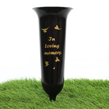 Load image into Gallery viewer, Black White Memorial Graveside Spike Flute - Butterfly Design - Fresh or Artificial Flowers