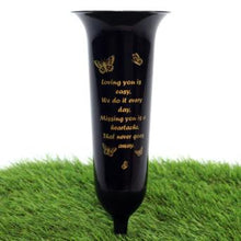 Load image into Gallery viewer, Black White Memorial Graveside Spike Flute - Butterfly Design - Fresh or Artificial Flowers