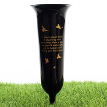 Load image into Gallery viewer, Black White Memorial Graveside Spike Flute - Butterfly Design - Fresh or Artificial Flowers