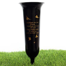 Load image into Gallery viewer, Black White Memorial Graveside Spike Flute - Butterfly Design - Fresh or Artificial Flowers