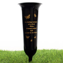 Load image into Gallery viewer, Black White Memorial Graveside Spike Flute - Butterfly Design - Fresh or Artificial Flowers