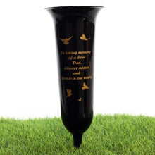 Load image into Gallery viewer, Black White Memorial Graveside Spike Flute - Butterfly Design - Fresh or Artificial Flowers