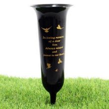 Load image into Gallery viewer, Black White Memorial Graveside Spike Flute - Butterfly Design - Fresh or Artificial Flowers