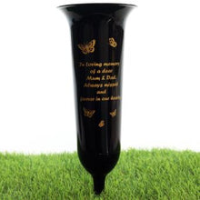 Load image into Gallery viewer, Black White Memorial Graveside Spike Flute - Butterfly Design - Fresh or Artificial Flowers