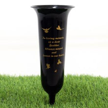 Load image into Gallery viewer, Black White Memorial Graveside Spike Flute - Butterfly Design - Fresh or Artificial Flowers