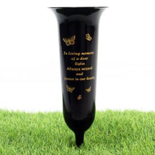 Load image into Gallery viewer, Black White Memorial Graveside Spike Flute - Butterfly Design - Fresh or Artificial Flowers