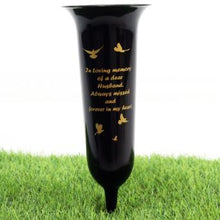 Load image into Gallery viewer, Black White Memorial Graveside Spike Flute - Butterfly Design - Fresh or Artificial Flowers