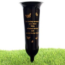 Load image into Gallery viewer, Black White Memorial Graveside Spike Flute - Butterfly Design - Fresh or Artificial Flowers