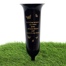 Load image into Gallery viewer, Black White Memorial Graveside Spike Flute - Butterfly Design - Fresh or Artificial Flowers