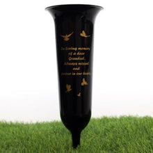 Load image into Gallery viewer, Black White Memorial Graveside Spike Flute - Butterfly Design - Fresh or Artificial Flowers