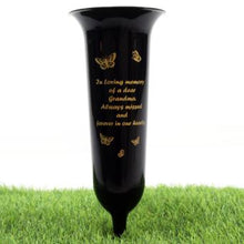 Load image into Gallery viewer, Black White Memorial Graveside Spike Flute - Butterfly Design - Fresh or Artificial Flowers