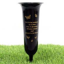 Load image into Gallery viewer, Black White Memorial Graveside Spike Flute - Butterfly Design - Fresh or Artificial Flowers