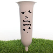 Load image into Gallery viewer, Black White Memorial Graveside Spike Flute - Butterfly Design - Fresh or Artificial Flowers