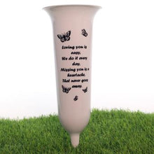 Load image into Gallery viewer, Black White Memorial Graveside Spike Flute - Butterfly Design - Fresh or Artificial Flowers