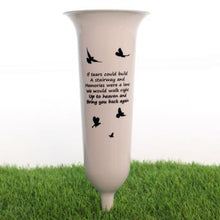 Load image into Gallery viewer, Black White Memorial Graveside Spike Flute - Butterfly Design - Fresh or Artificial Flowers