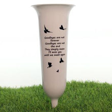 Load image into Gallery viewer, Black White Memorial Graveside Spike Flute - Butterfly Design - Fresh or Artificial Flowers