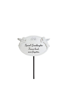 White & Silver Twin Cherub Memorial Stick Remembrance Plaque Tribute Spike Stake