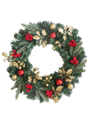 50cm (20 inch) Red And Gold Hanging Christmas Wreath - Christmas Artificial Xmas