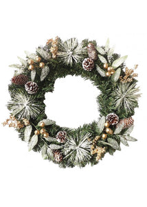 50cm (20 inch) Gold And White Frosted Hanging Christmas Wreath - Christmas Artificial Xmas
