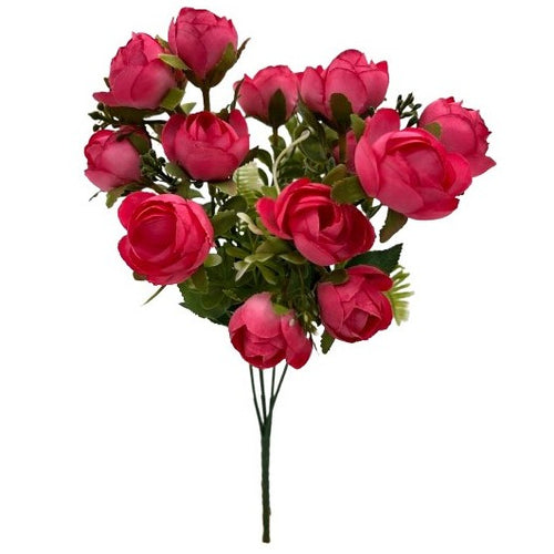 31cm Cerise Rose Bud Bunch with Foliage