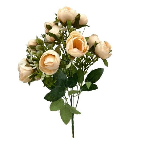 31cm Peach Rose Bud Bunch with Foliage