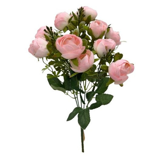 31cm Pale Pink Rose Bud Bunch with Foliage