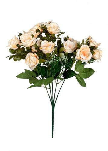 32cm Peach Open Rose Bunch with Foliage