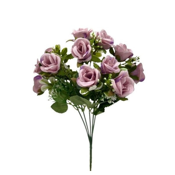 32cm Lilac Open Rose Bunch with Foliage