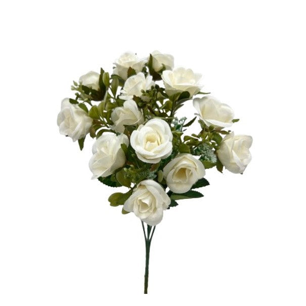 32cm White Open Rose Bunch with Foliage