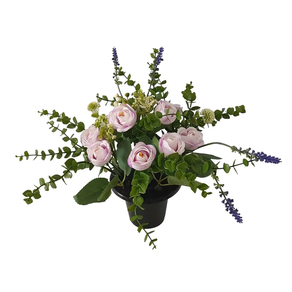 Lilac - Deluxe Country Style Memorial Grave Pot - Rose Eucalyptus Gree ...