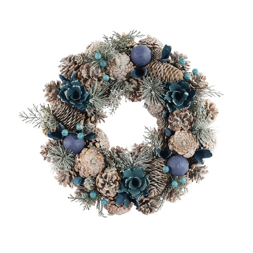 36cm Deluxe Blue Tone Boxed Wreath -  Christmas Artificial Xmas