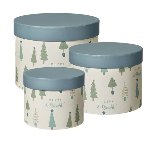 Set of 3 - Oasis Lined Round Christmas Hat Box Boxes - Merry and Bright