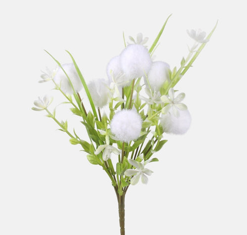 31cm White Thistle Bunch with Foliage - Artificial Flower