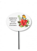 Load image into Gallery viewer, White Christmas Robin Poinsettia Memorial Stick Xmas Tribute Spike Grave Stake