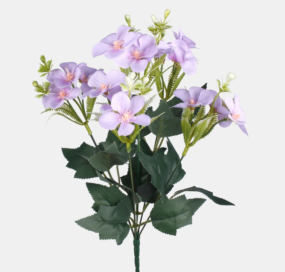 34cm Purple Primrose Bunch with Foliage - Artificial Flower