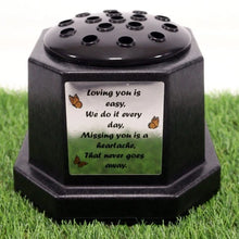 Load image into Gallery viewer, Memorial Grave Flower Pot Vase Hex Graveside Black Insert - INCLUDES FREE STICKER