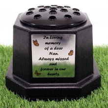 Load image into Gallery viewer, Memorial Grave Flower Pot Vase Hex Graveside Black Insert - INCLUDES FREE STICKER