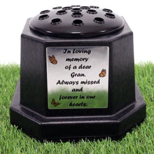 Load image into Gallery viewer, Memorial Grave Flower Pot Vase Hex Graveside Black Insert - INCLUDES FREE STICKER