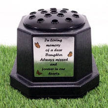 Load image into Gallery viewer, Memorial Grave Flower Pot Vase Hex Graveside Black Insert - INCLUDES FREE STICKER