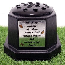 Load image into Gallery viewer, Memorial Grave Flower Pot Vase Hex Graveside Black Insert - INCLUDES FREE STICKER
