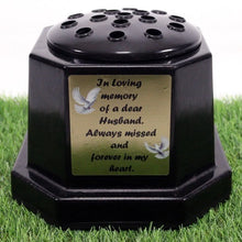 Load image into Gallery viewer, Memorial Grave Flower Pot Vase Hex Graveside Black Insert - INCLUDES FREE STICKER