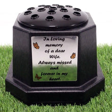 Load image into Gallery viewer, Memorial Grave Flower Pot Vase Hex Graveside Black Insert - INCLUDES FREE STICKER