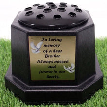 Load image into Gallery viewer, Memorial Grave Flower Pot Vase Hex Graveside Black Insert - INCLUDES FREE STICKER