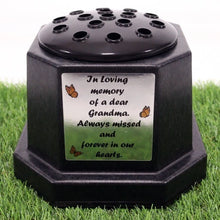 Load image into Gallery viewer, Memorial Grave Flower Pot Vase Hex Graveside Black Insert - INCLUDES FREE STICKER