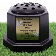 Load image into Gallery viewer, Memorial Grave Flower Pot Vase Hex Graveside Black Insert - INCLUDES FREE STICKER