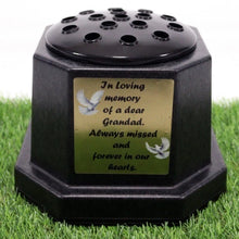 Load image into Gallery viewer, Memorial Grave Flower Pot Vase Hex Graveside Black Insert - INCLUDES FREE STICKER